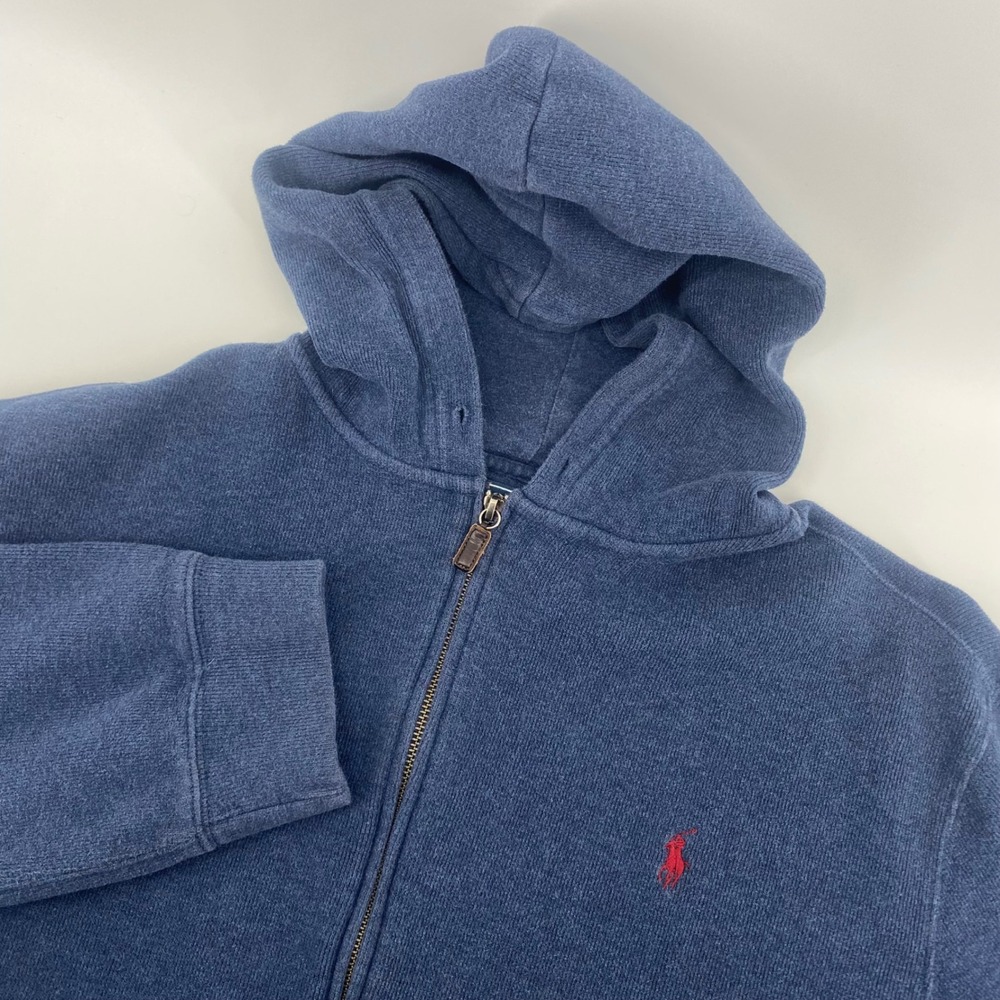 VTG Polo Ralph Lauren Hoodie Mens XL Blue Full Zip Pony Logo Cotton Sweatshirt